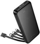 hoco. J163 10000 mAh 2A powerbank négy beépített kábellel USB-A + USB-C + Lightning + Micro USB fekete