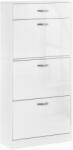 HomCom Dulap pantofi cu 3 uși rabatabile, sertar glisant, 62x24x135 cm, mânere aluminiu, placă de particule albă | Aosom Romania (833-414V01) Pantofar