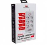 Maclean power strip, 6-outlet extension cord + 4xUSB, 110-240V AC 50/60Hz, 2.1A max 2500W, 3m, white, MCE391 W