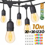 Savineo Kültéri fényfüzér kerti égősor girland 10m + 20db színes parti izzó | Sorolható IP44 E27 (SV1020-SV0001)