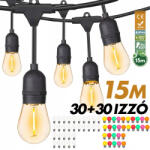Savineo Kültéri fényfüzér kerti égősor girland 15m + 30db színes parti izzó | Sorolható IP44 E27 (SV1530-SV0001)