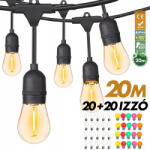 Savineo Kültéri fényfüzér kerti égősor girland 20m + 20db színes parti izzó | Sorolható IP44 E27 (SV2020-SV0001)