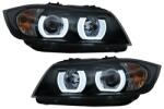 KITT Faruri xenon cu Angel Eyes 3D LED pentru BMW Seria 3 E90 E91 LHD, negre (HLBME90D1SB)