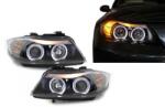 KITT Lightning Faruri BMW Seria 3 E90 E91 2005-2008 Angel Eyes negre, set stanga-dreapta (SWB12SB)