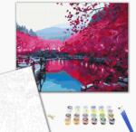 Brushme Tablou pictare conform numerelor copaci sakura pe malul lacului - 50x40
