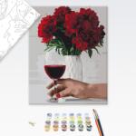 Brushme Pictare conform numerelor bujori cu paharul de vin - 40x50