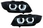 KITT Specials Faruri Xenon cu 3D Angel Eyes LED pentru BMW Seria 3 E90 E91 2008-2011, Negre (HLBME90FLD1SB)