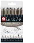 Sakura Pigma Micron műszaki rajztoll és ecsetfilc készlet - 6+2 db, szürke árnyalatok (POXSDK8C)