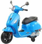  Macvi® elektromos roller 3-8 éves gyerekeknek, valósághű Vespa kivitelben, 2 újratölthető 6V-os akkumulátorral, funkcionális lámpákkal, segédkerékkel, audiorendszerrel és tükrökkel, 6 km/h-ig, kék szí