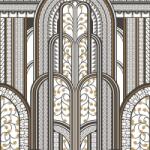  Casadeco 1930, 85879242 PARAVENT Art Deco Fényűző panorámapanel görbékkel és növényi motívumokkal fehér fekete arany falpanel (85879242)