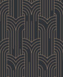 Modern Art Deco grafikus minta fekete és arany/bézsarany tónus tapéta fémes fénylő mintarajzolat tapéta (M42119)