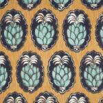  Casadeco Cuba 84472454 TISSU PINA JAUNE Natur trópusi ananász motívum sárga fekete halvány türkiz fehér textil (84472454)
