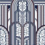  Casadeco 1930, 85876543 PARAVENT Art Deco Fényűző panorámapanel görbékkel és növényi motívumokkal ezüstszürke kék szines falpanel (85876543)