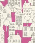  Rasch Kids & Teens II, 503463 Gyerekszobai a város házai világító ablakokkal fehér pink fekete tapéta (503463)