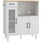 HOMCOM Bufet dulap de bucătărie cu sertar, 2 dulapuri, compartiment deschis, ușă acrilică nervurată 80 x 34 x 91 cm Alb+Stejar | Aosom Romania (83A-492V90WT) Bufet