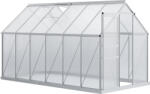 Outsunny Seră de Grădină din Policarbonat 7, 1 m2 dim. 1, 9L x 3, 75l x 1, 99 m cu Fundație, Fereastră de Ventilație Reglabilă, Ușă Glisantă - Argintiu și Transparent | Aosom Romania (845-540V02SR)