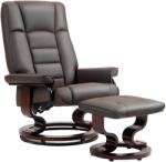 HOMCOM Fotoliu de relaxare cu taburet, rotativ & inalt reglabil, piele ecologică, până la 150 kg, cadru din lemn, Maro | Aosom Romania (839-961V80BN)