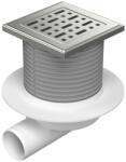 MCH Chudej Sifon de pardoseala NEPTUN iesire orizontala D50 H reglabil cu gratar de inoc face 125X125 si guler (cadru inox) (MCH.F1425NXL)