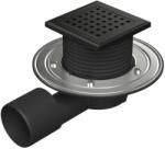 MCH Chudej Sifon pentru dus fara cadita cu evacuare laterala D50 75 cu flotor antimiros, cadru plastic si gratar de inox tip gate black 125x125 mm (MCH.G1388BXC)
