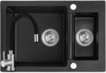 Laveo SRC_730T+SAP4-F090KB - LAVEO CELIA 1, 5 medencés 650x440 gránit mosogató dugókiemelős szemcsés fekete + Zegor fekete csaptelep (SRC_730T+SAP4-F090KB)
