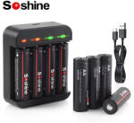 Soshine töltő +8db 14500 2000mAh 3300mWh HR6 1, 5V tölthető Lithium AA ceruza elem (Soshine-8-AA-3300mWh-Charger-Set)