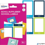 Avery Zweckform Füzetcímke, 68x46 mm, kézzel írható, AVERY ZWECKFORM, színes, 8 címke/csomag (SCHOOL8G) - alter