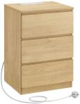 VASAGLE Noptiera Kailyn cu prize si USB integrate, 3 sertare, PAL, 40x35x59 cm, natur (EZ-LET631Y71)