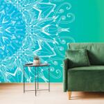 Dovido Tapet Mandala albă pe fundal albastruverde - 98x66