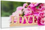 Dovido Tablou bujori cu inscripție Love - 30x20
