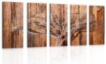 Dovido Tablou 5-piese copac pe fundal de lemn - 150x75