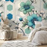 Dovido Tapet autoadeziv flori albastre cu fundal geometric - 441x297