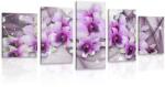 Dovido Tablou 5-piese flori violete pe un fundal abstract - 200x100