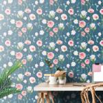 Dovido Tapet flori romantice pe fundal albastru - 49x1000