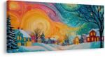 Dovido De Crăciun tablou căsuțe colorate în noapte magică - 120x60