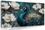Dovido Tablou portretul unui păun printre flori - 150x100