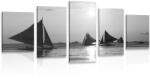 Dovido Tablou 5-piese apus de soare frumos la mare în design alb-negru - 150x75