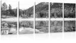 Dovido Tablou 5-piese lacul în natura frumoasă în design alb-negru - 150x75