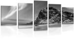 Dovido Tablou 5-piese aurora polară în Norvegia în design alb-negru - 100x50