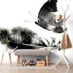 Dovido Tapet pană cu fluture în design alb-negru - 196x270
