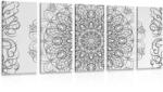 Dovido Tablou 5-piese Mandala florală abstractă în design alb-negru - 100x50