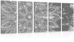 Dovido Tablou 5-piese textură de Mandala în design alb-negru - 100x50