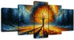 Dovido Tablou 5-piese cu arborele vieții strălucitor în nuanțe aprinse - 200x100