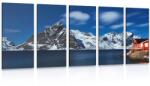 Dovido Tablou 5-piese peisaj nocturn în Norvegia - 200x100