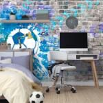 Dovido Tapet autoadeziv minge de fotbal albastră pe perete de cărămidă - 98x66