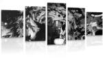 Dovido Tablou 5-piese capul de leu în design alb-negru - 150x75