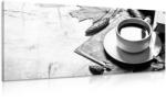 Dovido Tablou o cană de cafea cu atingere de toamnă în design alb-negru - 60x30