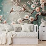 Dovido Tapet flori delicate și păsări pe ramuri - 539x363
