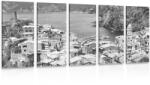 Dovido Tablou 5-piese coasta Italiei în alb-negru - 150x75