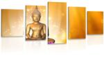 Dovido Tablou 5-piese statuie Buddha pe o floare de lotus - 200x100