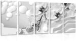 Dovido Tablou 5-piese orhidee în alb-negru pe un fundal abstract - 100x50